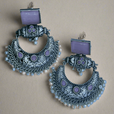 Silver Replica Chandbali Earrings - Unique Square Stone Stud Dangler Earring