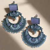 Silver Replica Chandbali Earrings - Unique Square Stone Stud Dangler Earring