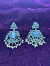Designer Floral Earrings | Unique Dangler Silver Replica Stud With Stone Detailing - Sparshna Jewellery