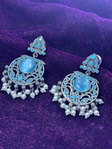 Designer Floral Earrings | Unique Dangler Silver Replica Stud With Stone Detailing - Sparshna Jewellery