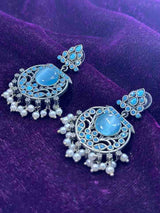 Designer Floral Earrings | Unique Dangler Silver Replica Stud With Stone Detailing - Sparshna Jewellery