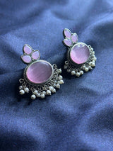 Elegant Brass Stud Earrings with Monalisa Stone – Perfect for Special Occasions - Sparshna