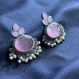 Elegant Brass Stud Earrings with Monalisa Stone – Perfect for Special Occasions