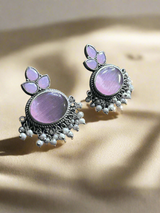 Elegant Brass Stud Earrings with Monalisa Stone – Perfect for Special Occasions