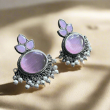 Elegant Brass Stud Earrings with Monalisa Stone – Perfect for Special Occasions