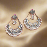 Traditional Designer Partywear Stone with Pearl Work Chandbali with Stud Dangler Earring