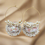 Handpainted Meenakari Work Gold Plated Flower Design Mogra Fitted Pearl Designer Jhumka Hoop Bali earring