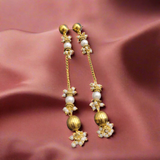 German Silver Round Stud with Taseel Chain Pearl / Golden Bead Mogra Earring for Women and Girls