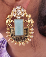 German Silver Premium Quality Gold Plated Stone Work Designer Earring for Women and Girls