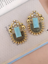 German Silver Premium Quality Gold Plated Stone Work Designer Earring for Women and Girls