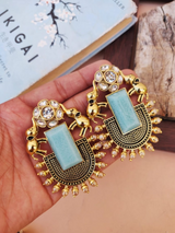 German Silver Premium Quality Gold Plated Stone Work Designer Earring for Women and Girls