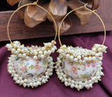 Handpainted Meenakari Work Gold Plated Flower Design Mogra Fitted Pearl Designer Jhumka Hoop Bali earring