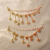 Pair of German Silver Brass Metal Golden Color & White Pearl with Ghunghru Traditional 3 Layer Ear Chain