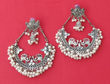 Traditional Designer Partywear Stone with Pearl Work Chandbali with Stud Dangler Earring