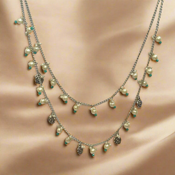Ccb Bead with Flower Charm 2 Layer Necklace for Women and Girls