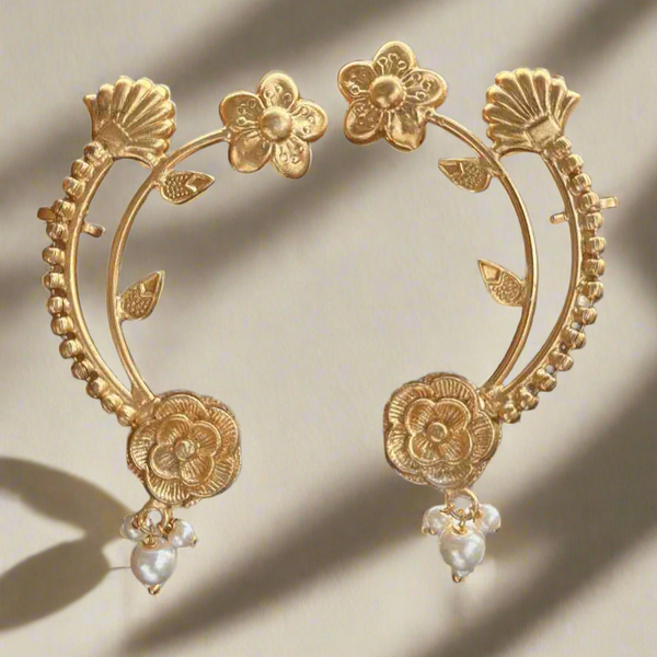 Ethnic Rose Earcuff | Gold Plated Pearl
