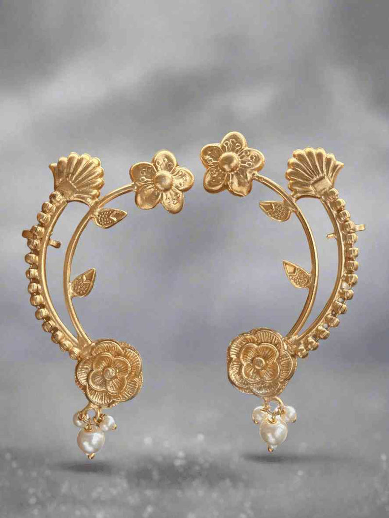 Ethnic Rose Earcuff | Gold Plated Pearl - Sparshna Jewellery