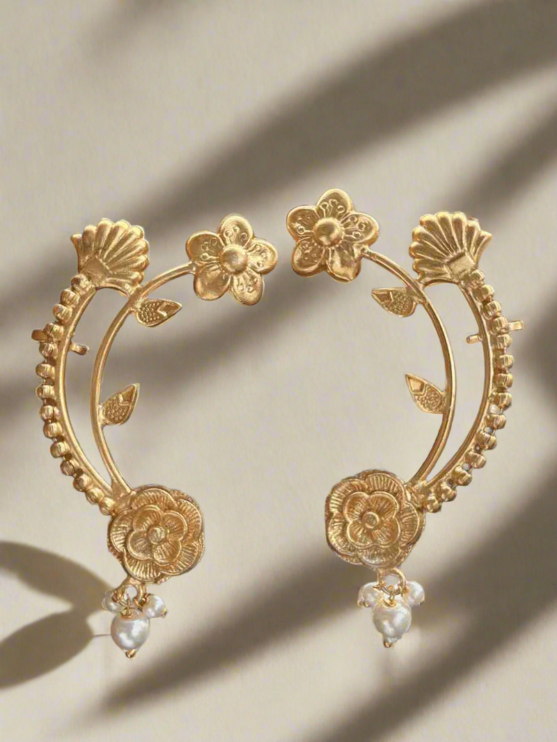 Ethnic Rose Earcuff | Gold Plated Pearl