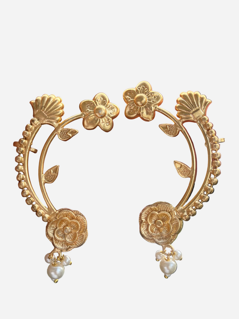 Ethnic Rose Earcuff | Gold Plated Pearl - Sparshna