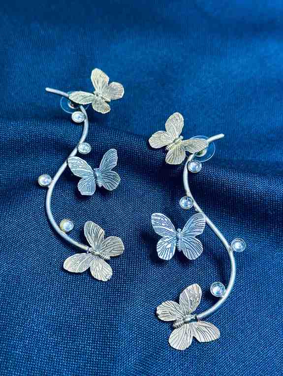 Oxidized Butterfly Stud Earrings | Lightweight Two-Tone - Sparshna Jewellery