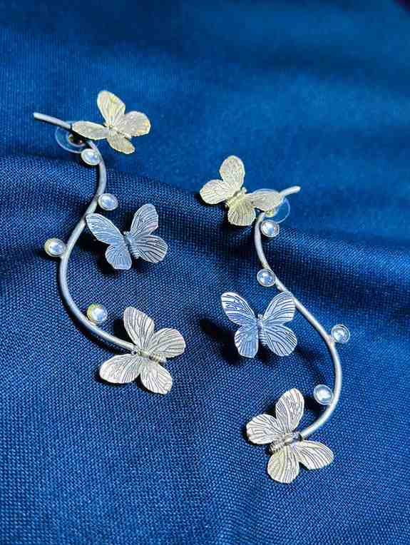 Oxidized Butterfly Stud Earrings | Lightweight Two-Tone - Sparshna Jewellery