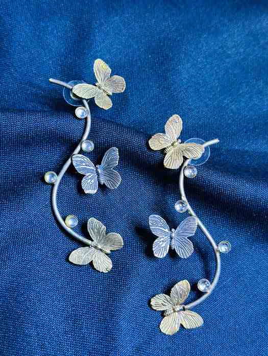Oxidized Butterfly Stud Earrings | Lightweight Two-Tone - Sparshna Jewellery