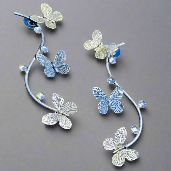Oxidized Butterfly Stud Earrings | Lightweight Two-Tone