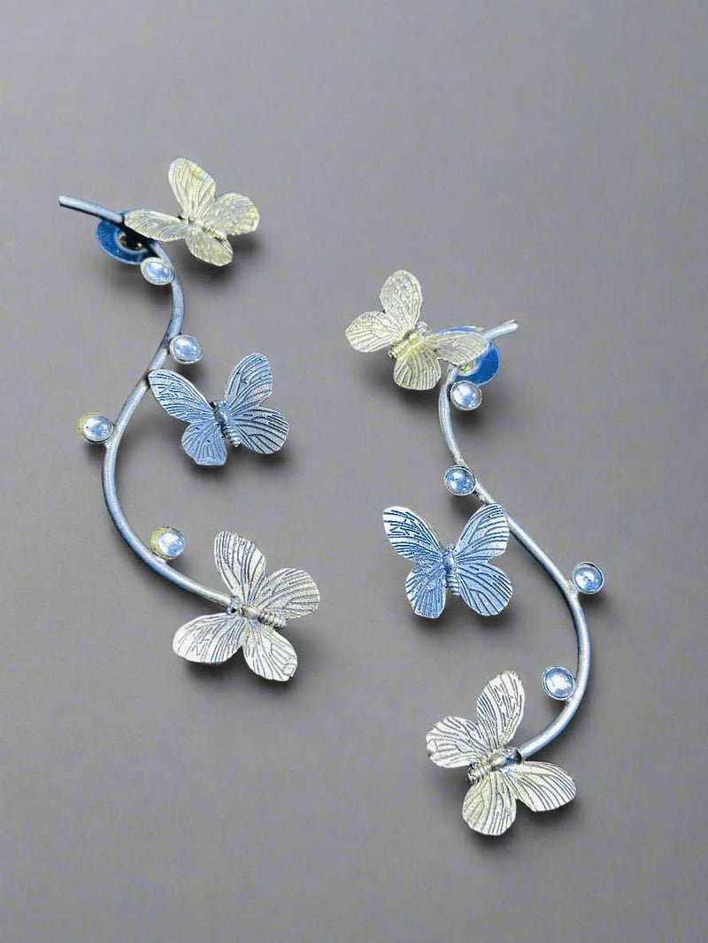 Oxidized Butterfly Stud Earrings | Lightweight Two-Tone - Sparshna Jewellery