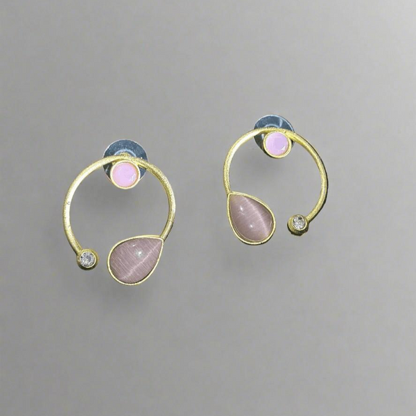Premium Quality Golden Stone Earrings | Unique Western Style Light Weighted Stud