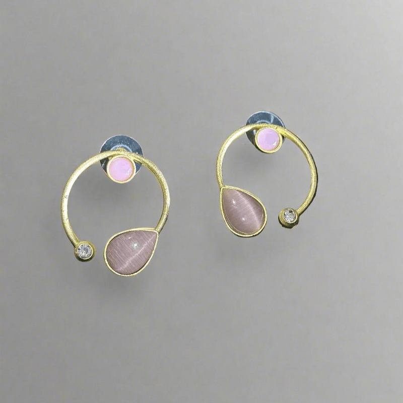 Premium Quality Golden Stone Earrings | Unique Western Style Light Weighted Stud