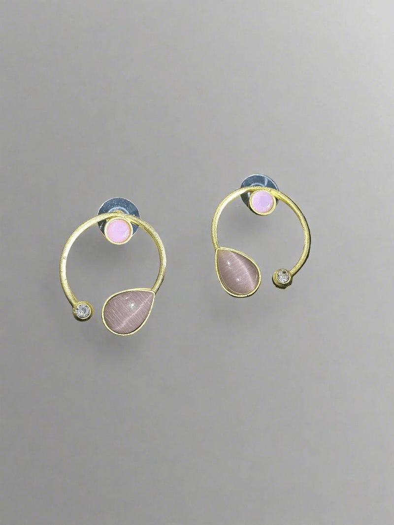 Premium Quality Golden Stone Earrings | Unique Western Style Light Weighted Stud - Sparshna Jewellery