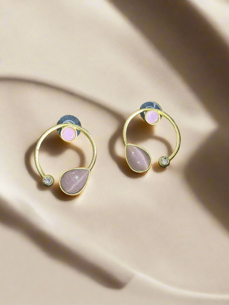 Premium Quality Golden Stone Earrings | Unique Western Style Light Weighted Stud