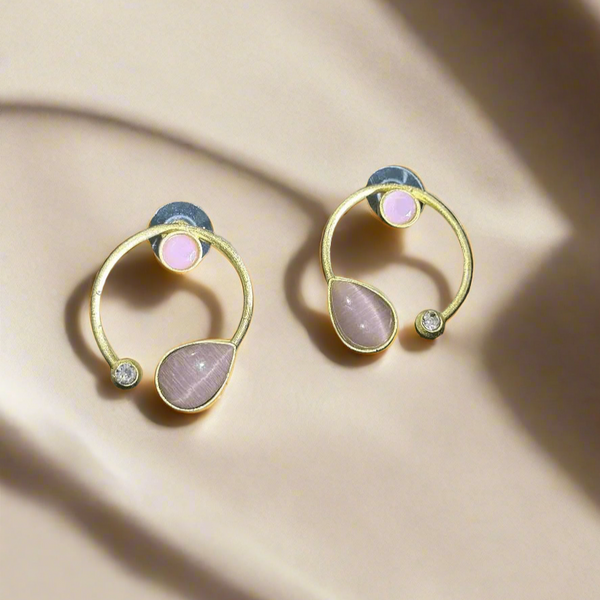 Premium Quality Golden Stone Earrings | Unique Western Style Light Weighted Stud