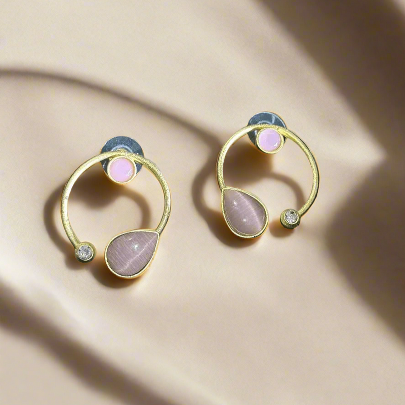 Premium Quality Golden Stone Earrings | Unique Western Style Light Weighted Stud