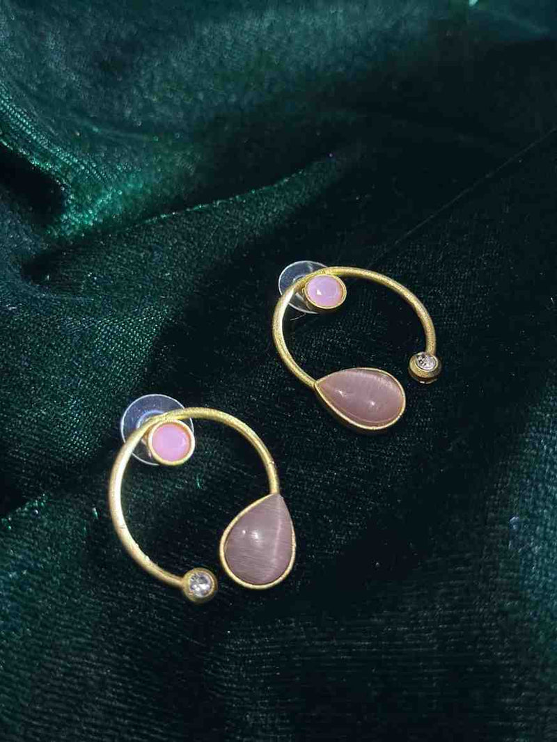 Premium Quality Golden Stone Earrings | Unique Western Style Light Weighted Stud - Sparshna Jewellery