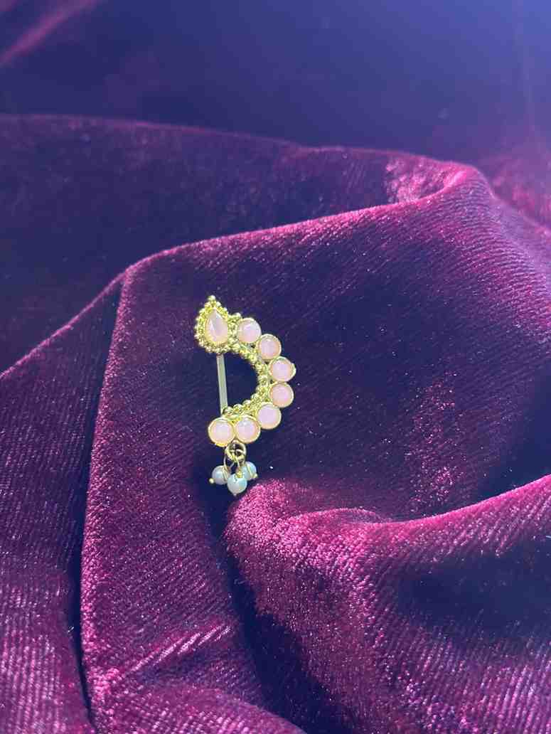 Marathi Style Golden Polish Nosepin For Girls - Sparshna Jewellery