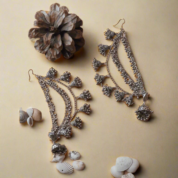 German Silver Ear Chains with Horse Design Stud Small Jhumka Earring