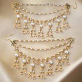 German SIlver 3 Layer Mogra Pearl with Glass Bead Earchain