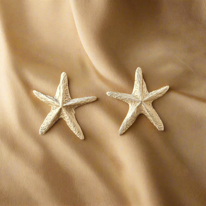 Casted Brass Textured Star Stud Earrings