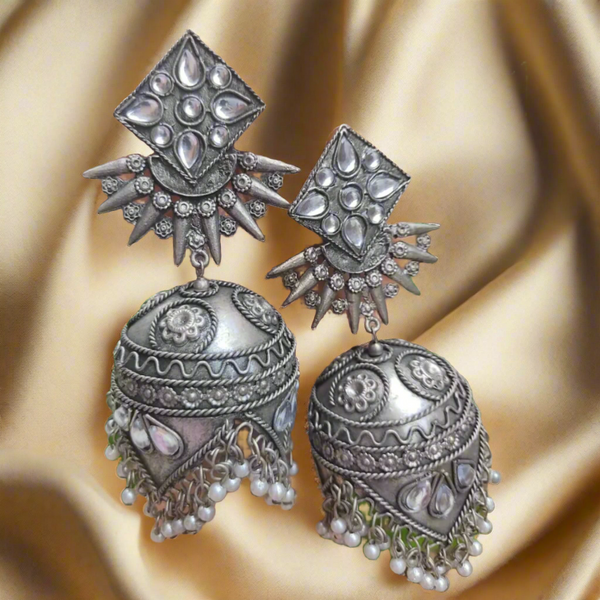 Designer Black Polish Stone Square Stud with Jhumka Earring