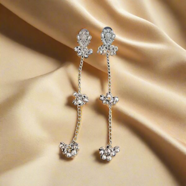 German Silver Designer Stud with Taseel Chain Ghunghru Earring
