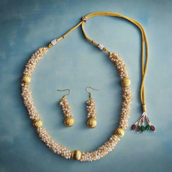 Pearl and Gold Necklace with Matching Earrings