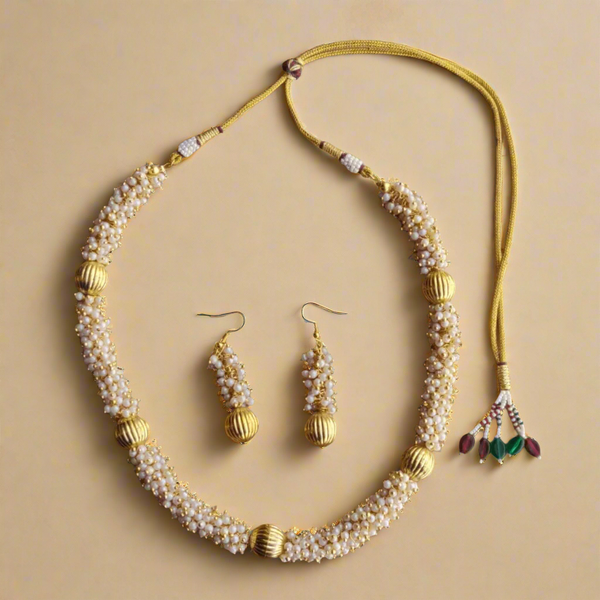 Pearl and Gold Necklace with Matching Earrings