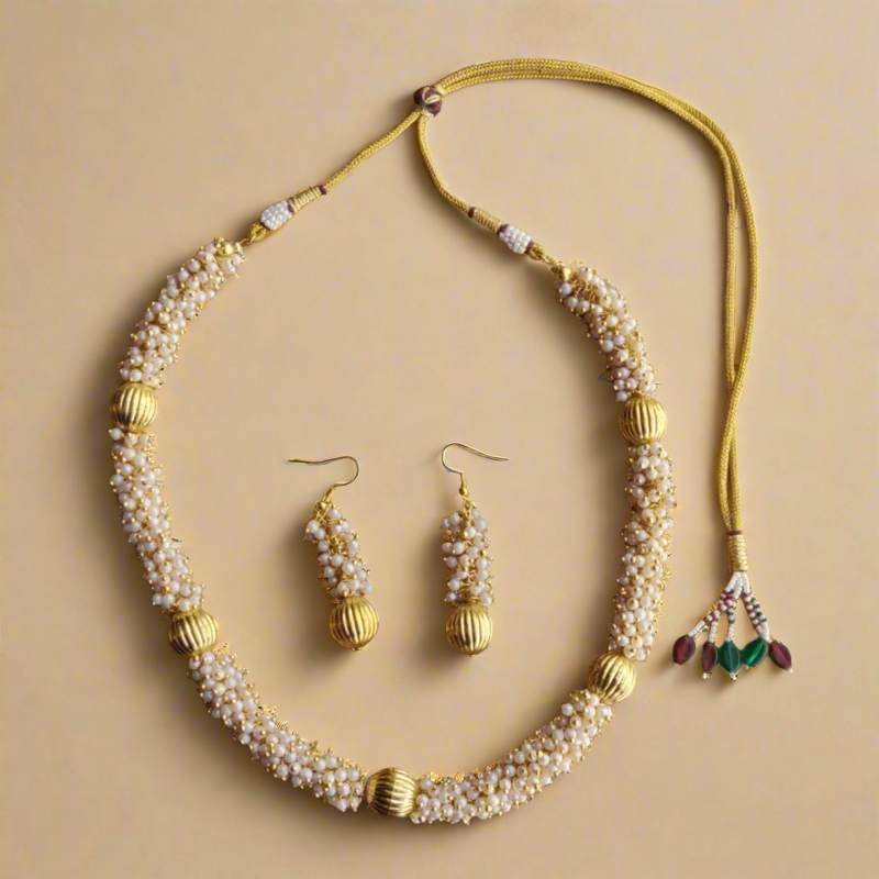 Pearl and Gold Necklace with Matching Earrings