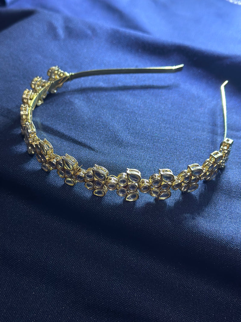 Stylish Gold Plated Kundan Hair Bands For Girls - Sparshna Jewellery