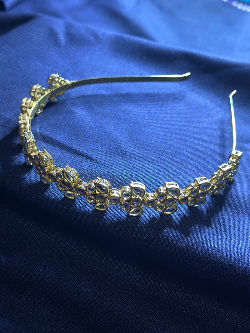 Stylish Gold Plated Kundan Hair Bands For Girls - Sparshna Jewellery