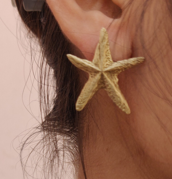Casted Brass Textured Star Stud Earrings