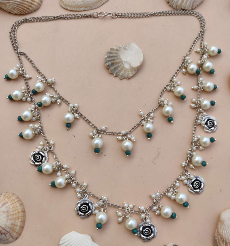 Ccb Bead with Flower Charm 2 Layer Necklace for Women and Girls