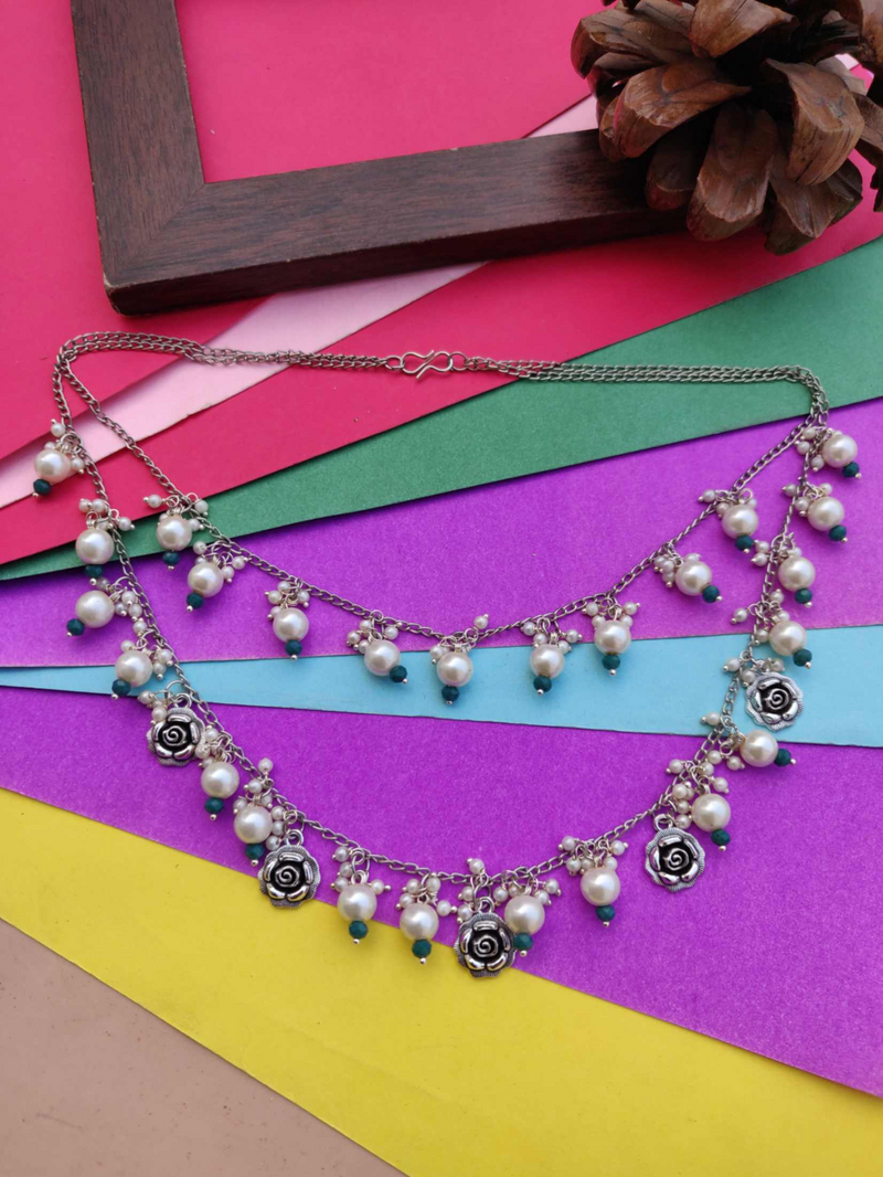 Ccb Bead with Flower Charm 2 Layer Necklace for Women and Girls