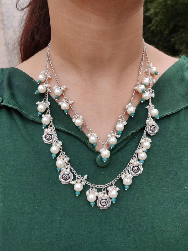 Ccb Bead with Flower Charm 2 Layer Necklace for Women and Girls